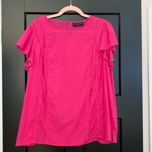 Lane Bryant Scalloped Short Sleeved/Crew Neck Pink Top w/Textured Dots. Size 14